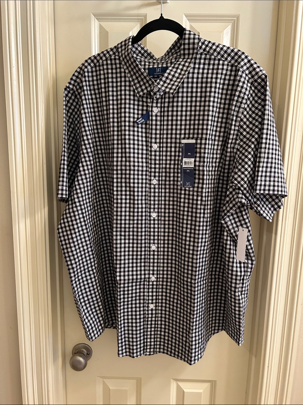 George Black & White Gingham Short-Sleeve Button-Down Shirt